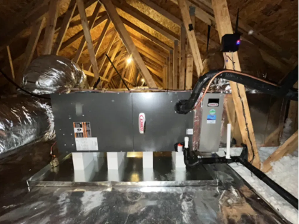 The duct connection at an air handler in a Fountain Inn home